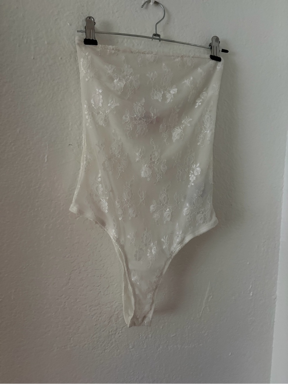Edikted Sheer Floral Lace Thong Bodysuit - Cream
